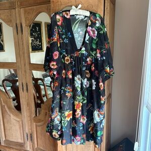 Johnny Was Ombre Garden Easy Swim Cover-Up Dress Boho Chic Silk/Cotton Floral